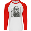 Gorilla with Headphones DJ Dance Music Mens L/S Baseball T-Shirt White/Red