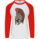 Roman Helmet Bodybuilding Gym Spartan Mens L/S Baseball T-Shirt White/Red