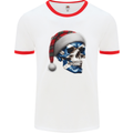 Scotland Christmas Skull Xmas Scottish Flag Biker Mens Ringer T-Shirt White/Red