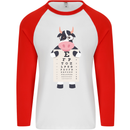 A Cow Holding a Snellen Eye Chart Glasses Mens L/S Baseball T-Shirt White/Red