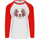 Australian Shepherd Dog Mens L/S Baseball T-Shirt White/Red