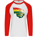 Curled Ghana Flag Ghanaian Day Football Mens L/S Baseball T-Shirt White/Red