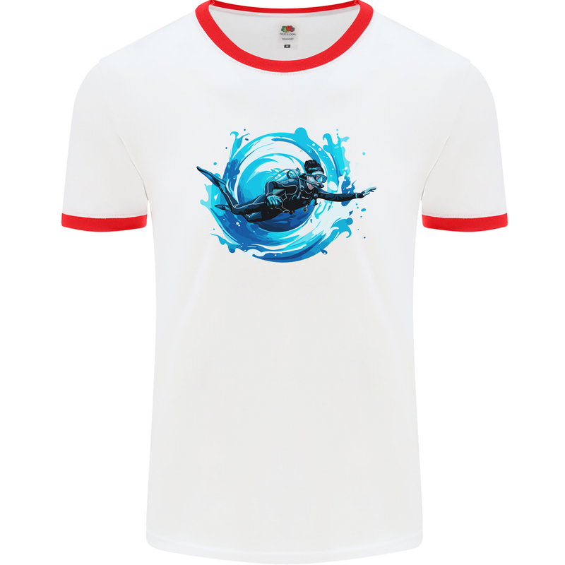 A Woman Scuba Diver Female Diving Mens Ringer T-Shirt White/Red