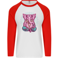 A Meditating Elephant Yoga Spiritual Mens L/S Baseball T-Shirt White/Red