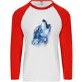 A Watercolour Wolf Mens L/S Baseball T-Shirt White/Red