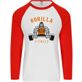 Gym Gorilla Fitness Bodybuilding Training Mens L/S Baseball T-Shirt White/Red