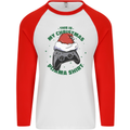 Christmas Gamer Pyjama Video Game Joypad Xmas Mens L/S Baseball T-Shirt White/Red