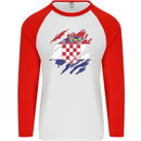 Torn Croatia Flag Croatian Day Football Mens L/S Baseball T-Shirt White/Red