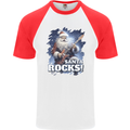 Santa Rocks Christmas Guitar Music Heavy Metal Mens S/S Baseball T-Shirt White/Red