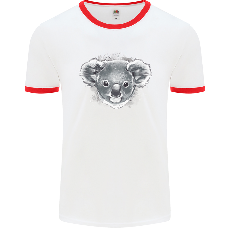 A Koala Bear Head Mens Ringer T-Shirt White/Red