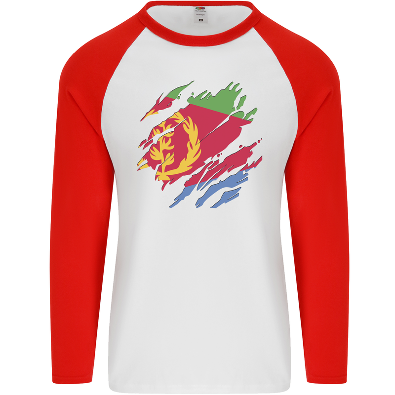 Torn Eritrean Flag Eritrea Flag Day Football Mens L/S Baseball T-Shirt White/Red