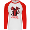 Demonic Cats Halloween Horror Witch Demons Mens L/S Baseball T-Shirt White/Red