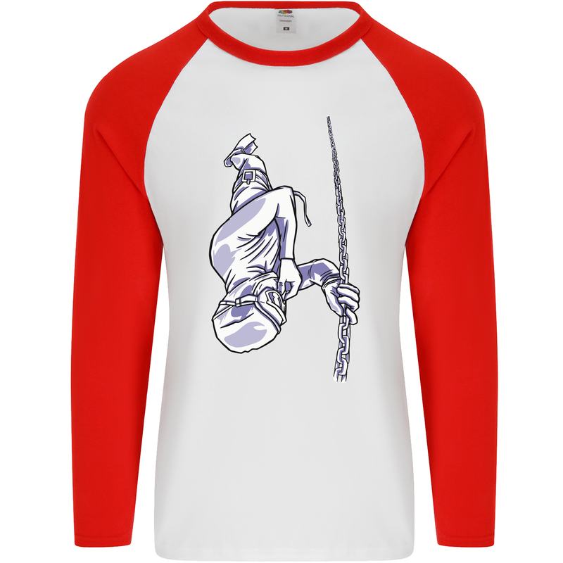 Freediving Chain Diver Scuba Diving Mens L/S Baseball T-Shirt White/Red