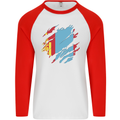 Torn Mongolia Flag Mongolian Day Football Mens L/S Baseball T-Shirt White/Red