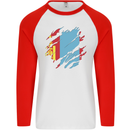 Torn Mongolia Flag Mongolian Day Football Mens L/S Baseball T-Shirt White/Red