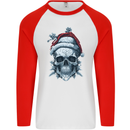 Icy Christmas Skull Wearing an Xmas Hat Mens L/S Baseball T-Shirt White/Red