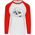 A Skull Made of Cats Mens L/S Baseball T-Shirt White/Red