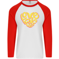Love Word Art Heart Shape Anti-War Hippy Mens L/S Baseball T-Shirt White/Red