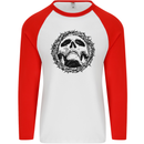 A Skull in Thorns Gothic Christ Jesus Mens L/S Baseball T-Shirt White/Red