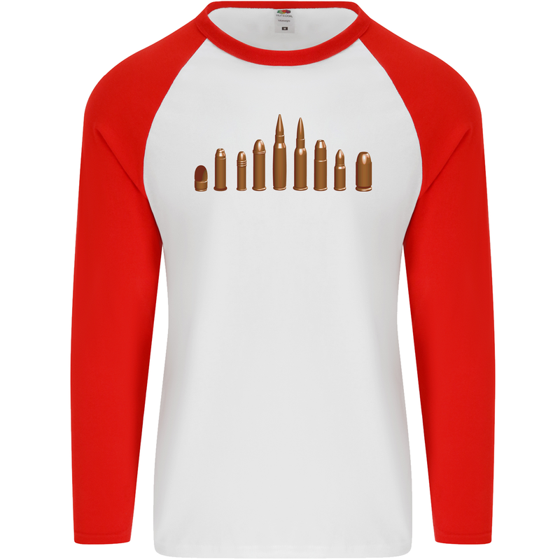 Bullets Hunting Army Military Sniper Mens L/S Baseball T-Shirt White/Red