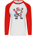 Rock n Roll Santa Electric Guitar Christmas Xmas Mens L/S Baseball T-Shirt White/Red