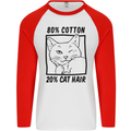 Part Cotton Part Cat Hair Funny Mens L/S Baseball T-Shirt White/Red