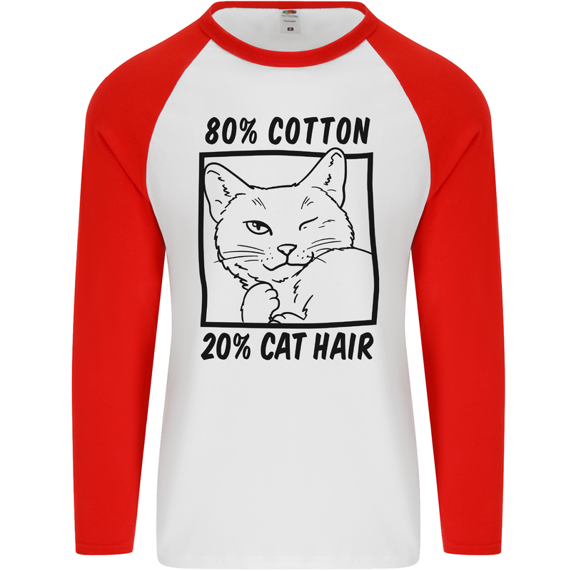 Part Cotton Part Cat Hair Funny Mens L/S Baseball T-Shirt White/Red