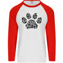 Dog Paw Print Word Art Mens L/S Baseball T-Shirt White/Red