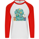 Dinosaur Triceratops Funny Christmas Tree Mens L/S Baseball T-Shirt White/Red