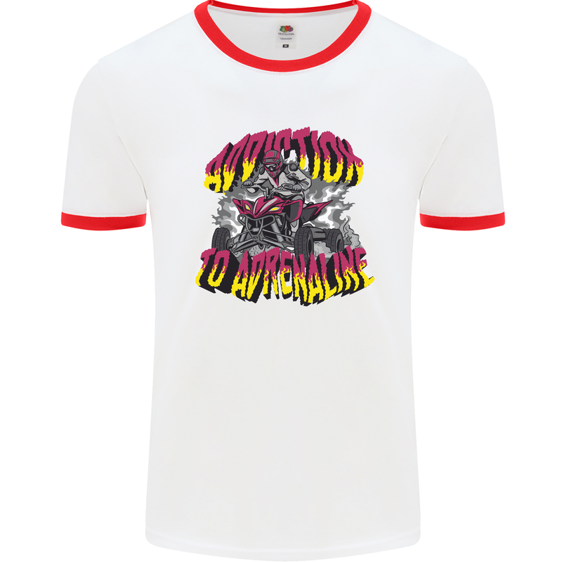 Quad Biking Adrenaline Off Road ATV Biker Mens Ringer T-Shirt White/Red