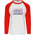 Zombie Cat Rabbit Bear Halloween Gothic Mens L/S Baseball T-Shirt White/Red