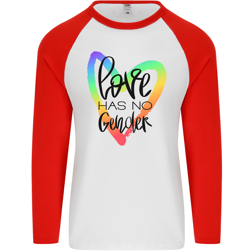 LGBT Love Has No Gender Gay Pride Day Mens L/S Baseball T-Shirt White/Red