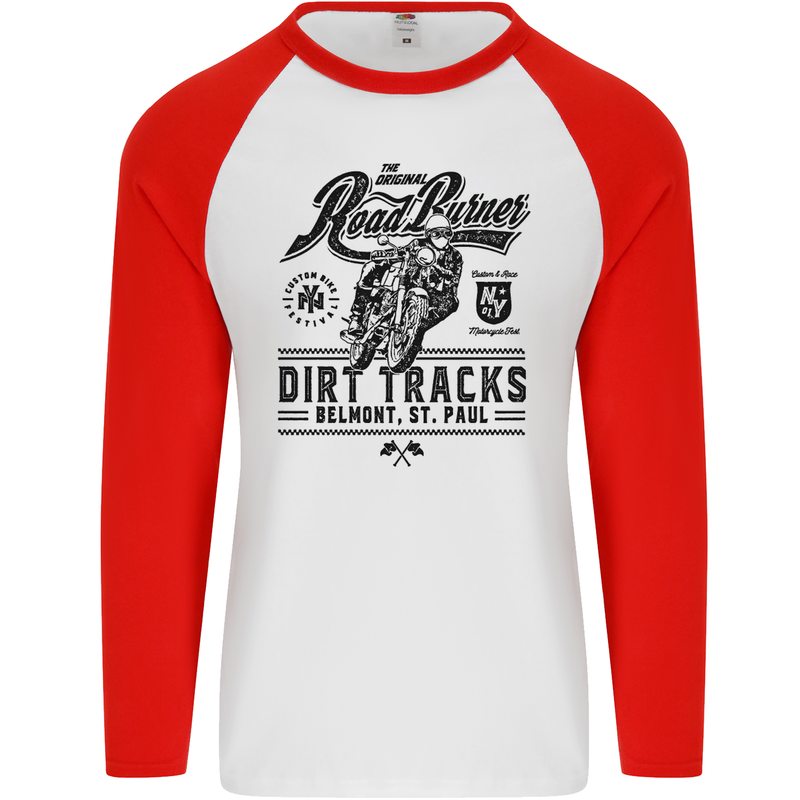 The Original Road Burner Biker Motorcycle Mens L/S Baseball T-Shirt White/Red