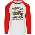 Vintage Classic Motorcycle Motorbike Biker Mens L/S Baseball T-Shirt White/Red