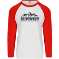 Mountains Alpinist Hiking Climbing Climber Mens L/S Baseball T-Shirt White/Red