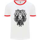 A Rasta Lion With Dreadlocks Jamaican Reggae Mens Ringer T-Shirt White/Red