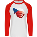 Curled Czechia Flag Czech Republic Day Football Mens L/S Baseball T-Shirt White/Red