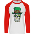 St Patricks Day of the Dead Sugar Skull Mens L/S Baseball T-Shirt White/Red