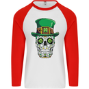 St Patricks Day of the Dead Sugar Skull Mens L/S Baseball T-Shirt White/Red