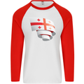 Curled Georgia Flag Georgian Day Football Mens L/S Baseball T-Shirt White/Red