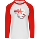 Curled Georgia Flag Georgian Day Football Mens L/S Baseball T-Shirt White/Red