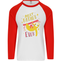 Fathers Day Funny Sloth Dad Daddy Papa Mens L/S Baseball T-Shirt White/Red