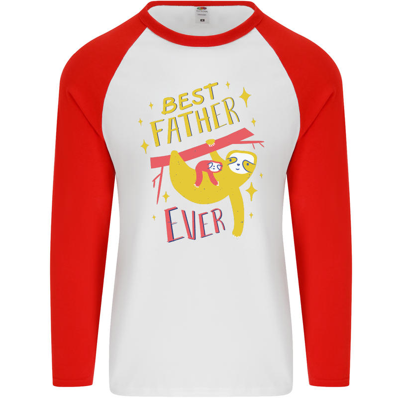 Fathers Day Funny Sloth Dad Daddy Papa Mens L/S Baseball T-Shirt White/Red