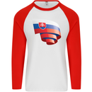 Curled Slovakia Flag Slovakia Day Football Mens L/S Baseball T-Shirt White/Red