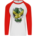 The Jamaican Flag Ripped Muscles Jamaica Mens L/S Baseball T-Shirt White/Red