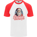 Santa Believe in the Magic Christmas Xmas Mens S/S Baseball T-Shirt White/Red
