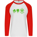 St. Patrick's Day Lucky Weed Drugs Funny Mens L/S Baseball T-Shirt White/Red