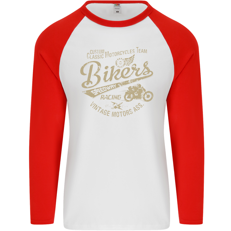 Bikers Speedway Racing Mens L/S Baseball T-Shirt White/Red