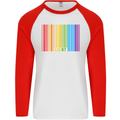 LGBT Barcode Gay Pride Day Awareness Mens L/S Baseball T-Shirt White/Red