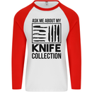 Funny Chef Ask About My Knife Collection Mens L/S Baseball T-Shirt White/Red